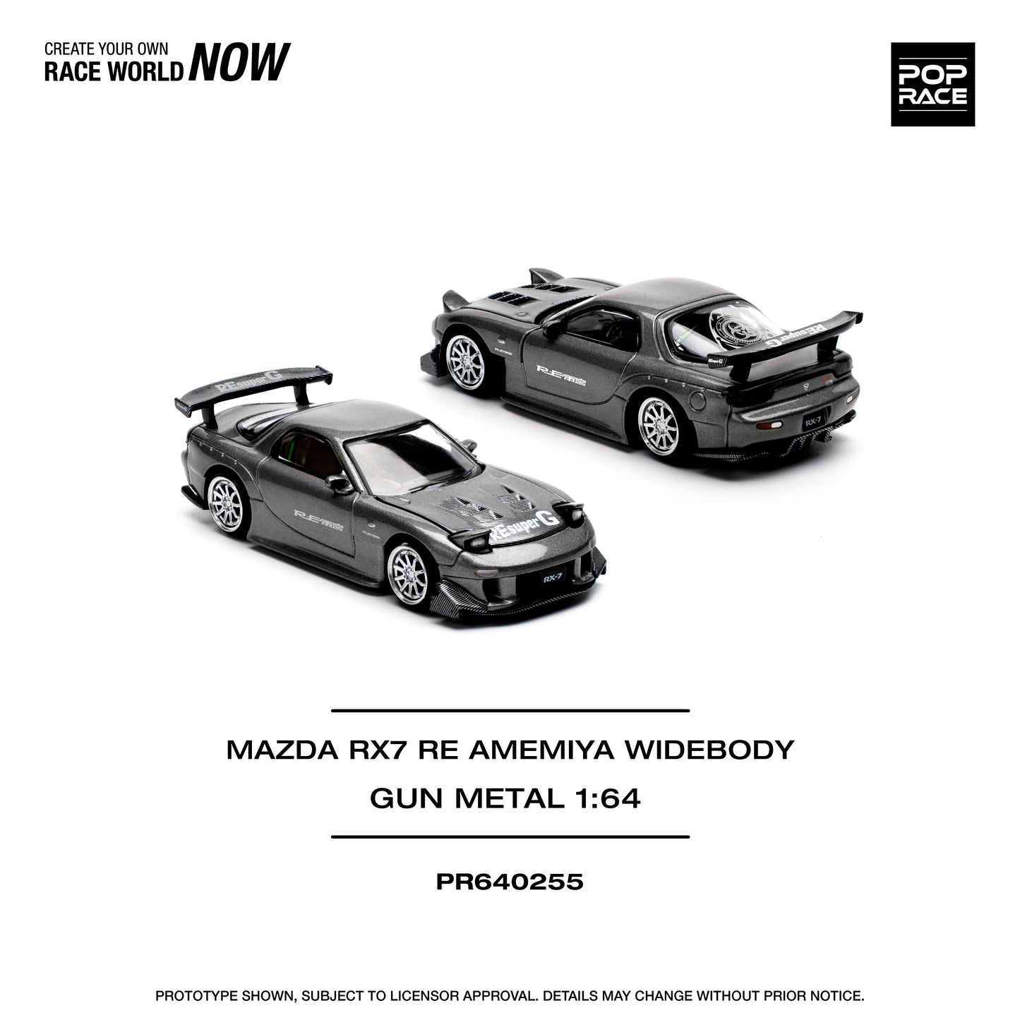 Pop Race 1:64 Mazda Rx7 Re-Amemiya Gun Metal PR640255