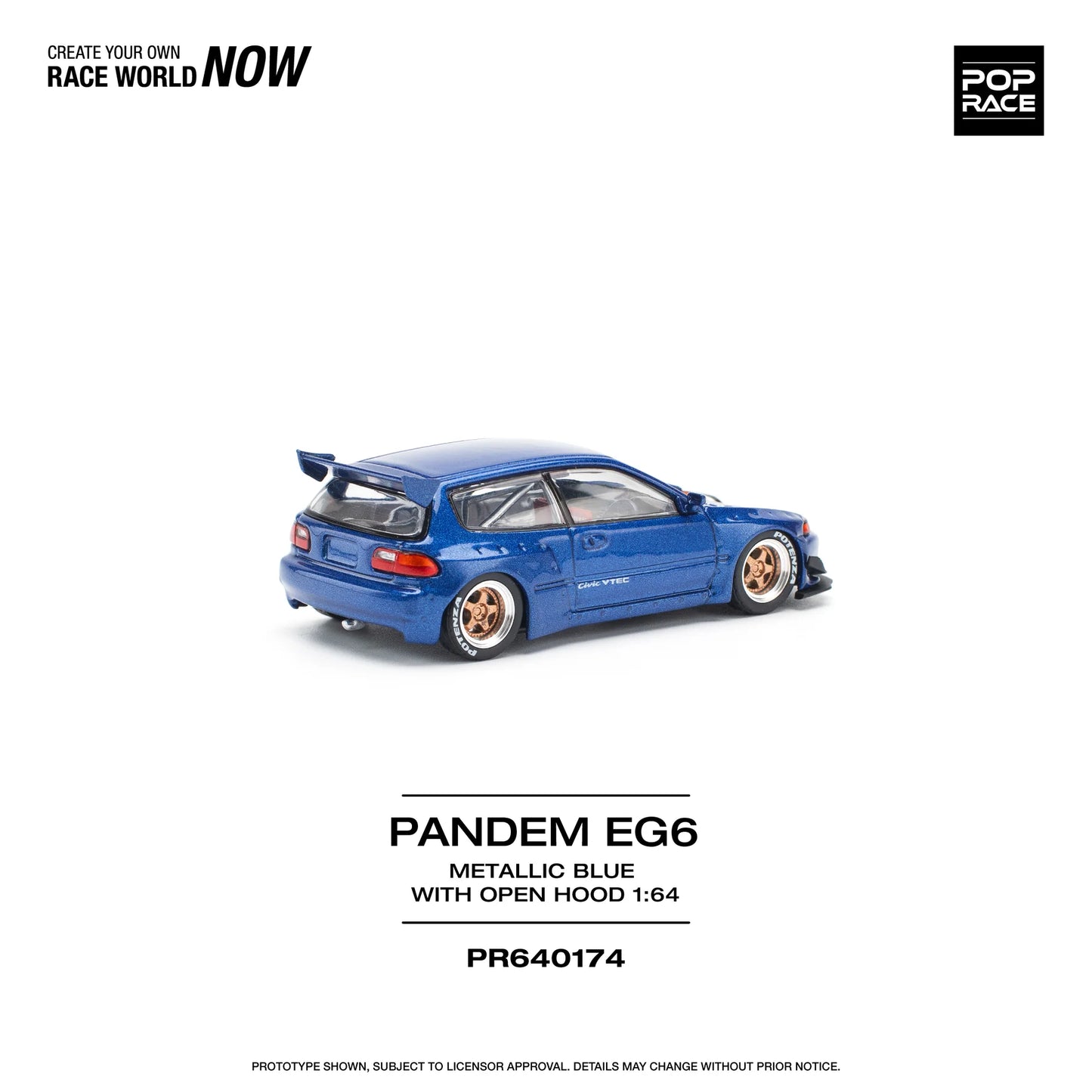 Pop Race 1:64 Pandem Civic EG6 Metallic Blue PR640174