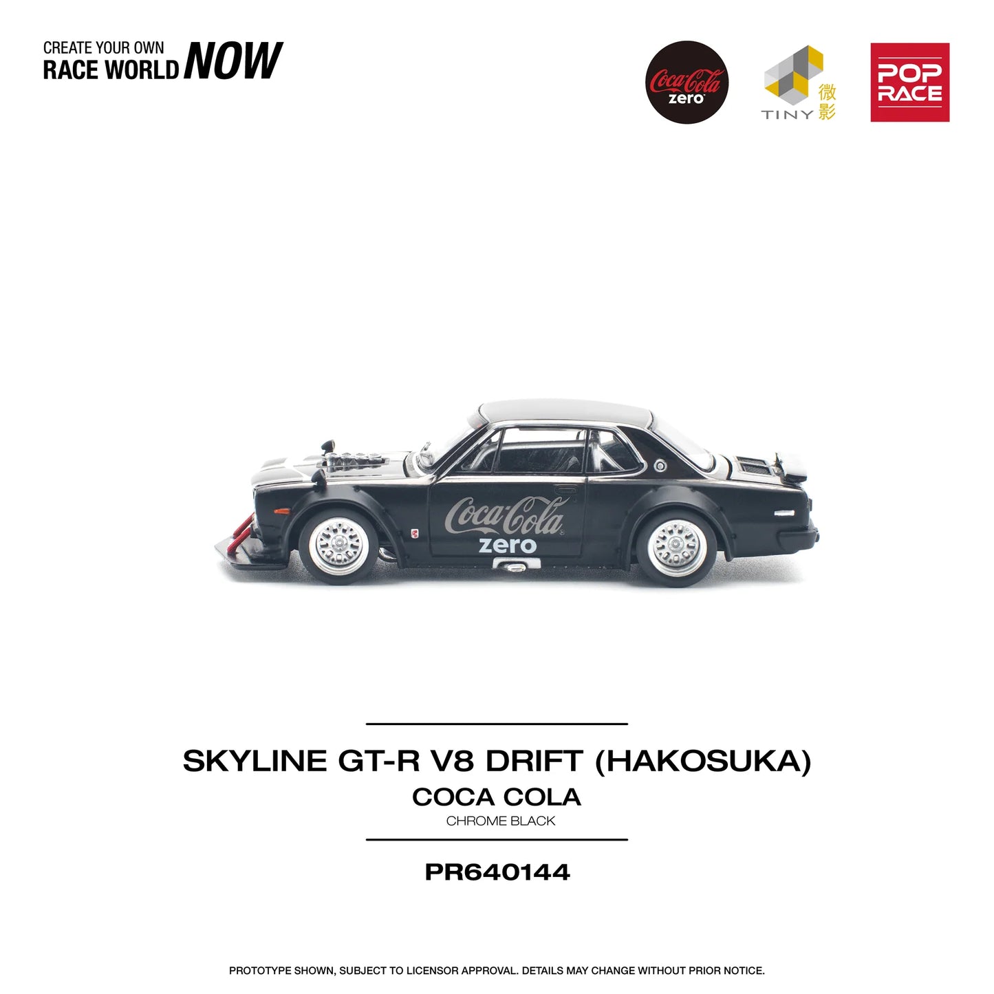 Pop Race 1:64 Nissan Skyline GT-R V8 Drift (Hakosuka) Coca Cola Zero Chrome Black PR640144