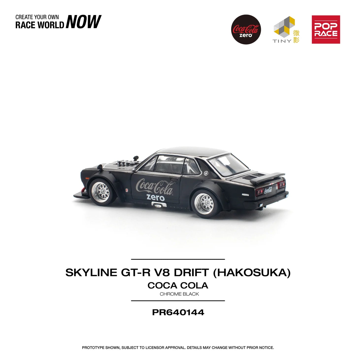 Pop Race 1:64 Nissan Skyline GT-R V8 Drift (Hakosuka) Coca Cola Zero Chrome Black PR640144