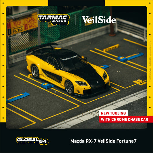 (Coming Soon) Tarmac Works 1:64 Mazda RX-7 VeilSide Fortune7 Yellow / Black T64G-075-YE