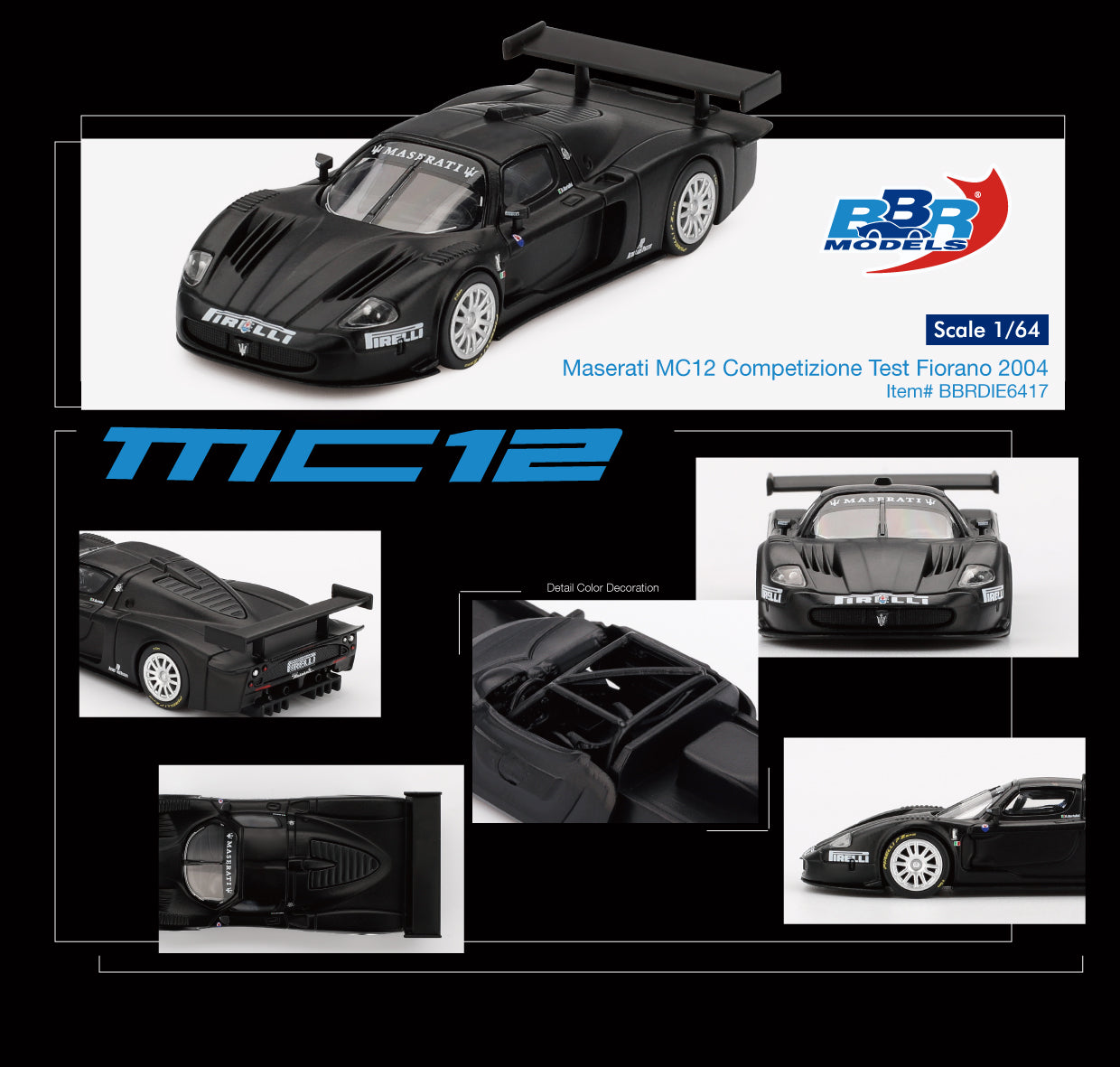 BBR Models 1:64 Maserati MC12 Competizione Test Fiorano 2004 BBRDIE6417