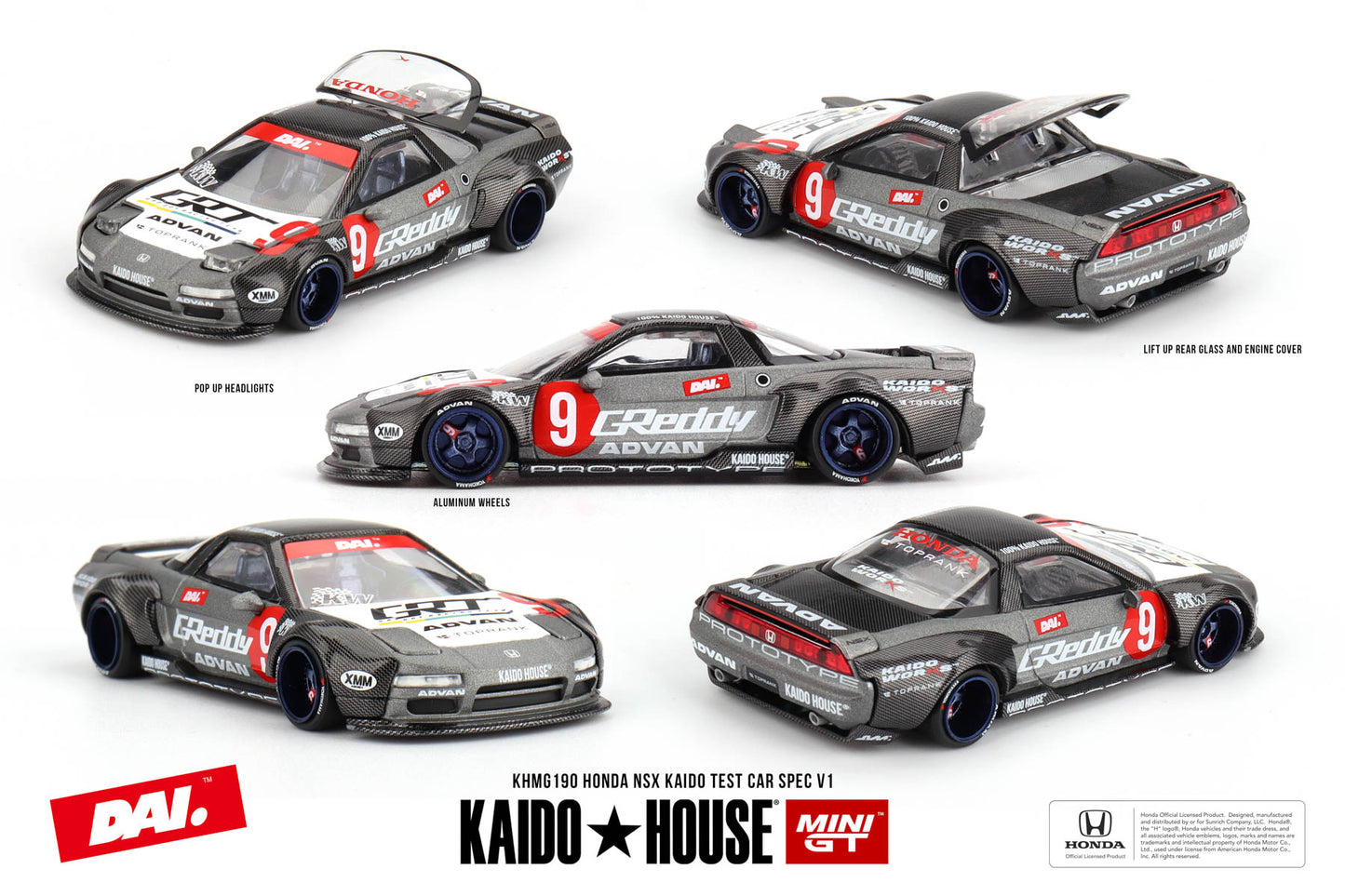 Kaido House + Mini GT 1:64 Honda NSX Kaido Test Car Spec V1 KHMG190-CH (Preorder)