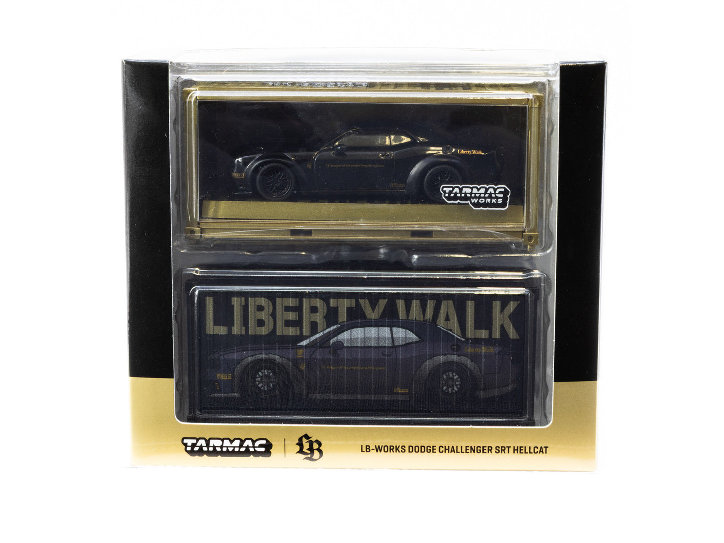 Tarmac Works 1:64 LB-WORKS Dodge Challenger SRT Hellcat Black Metallic with 2 containers T64G-TL039-BK