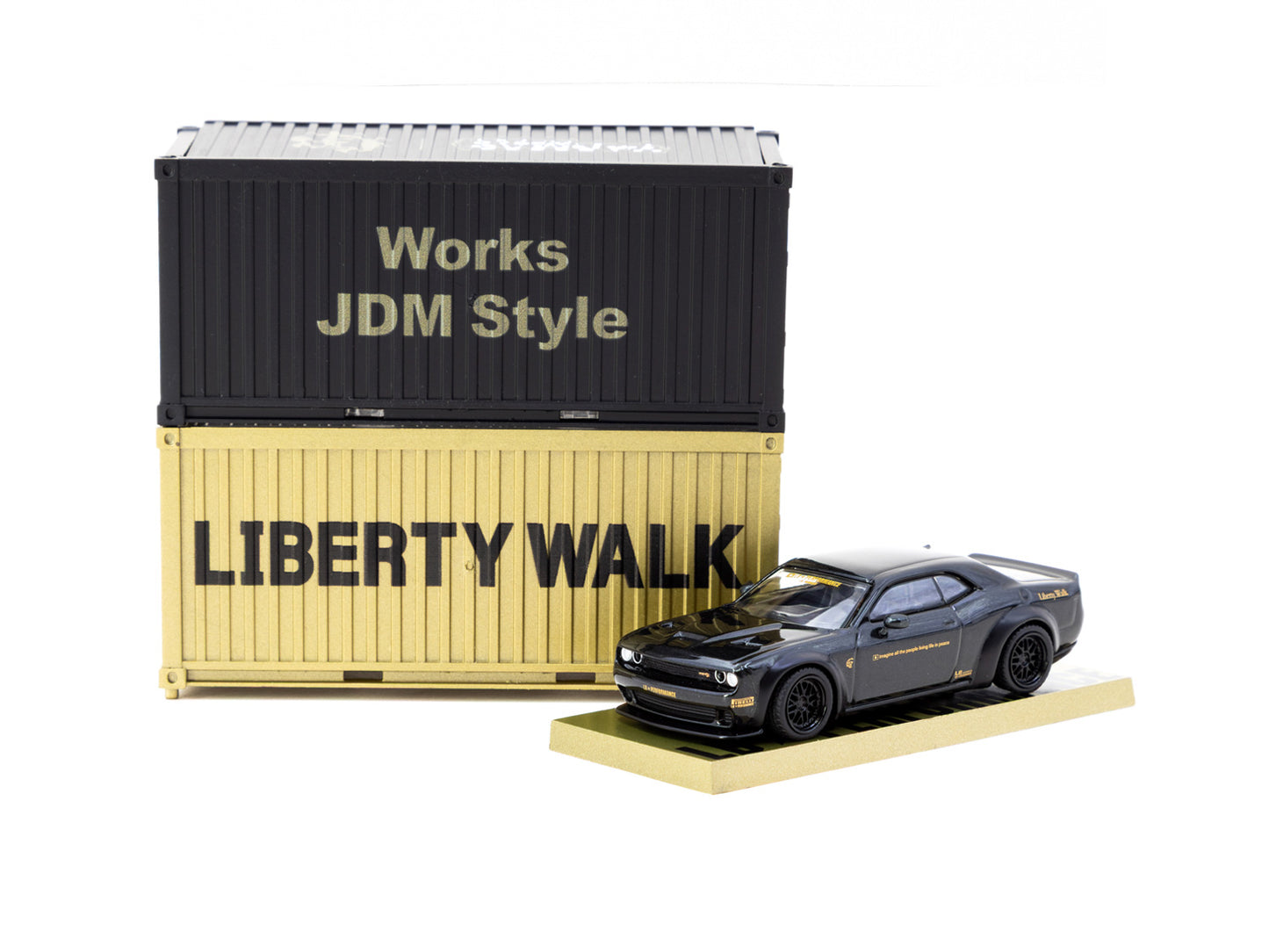 Tarmac Works 1:64 LB-WORKS Dodge Challenger SRT Hellcat Black Metallic with 2 containers T64G-TL039-BK