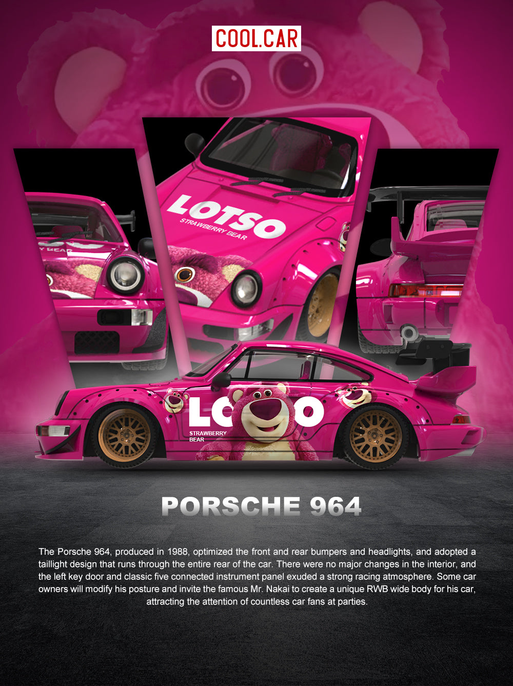 (Preorder) Cool Car 1:64 Porsche 964 Lotso Strawberry Bear CC640878-2 Full Set
