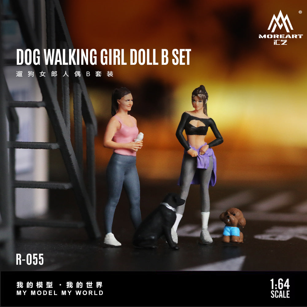MoreArt 1:64 Dog Walking Girl Doll B Set MO223055
