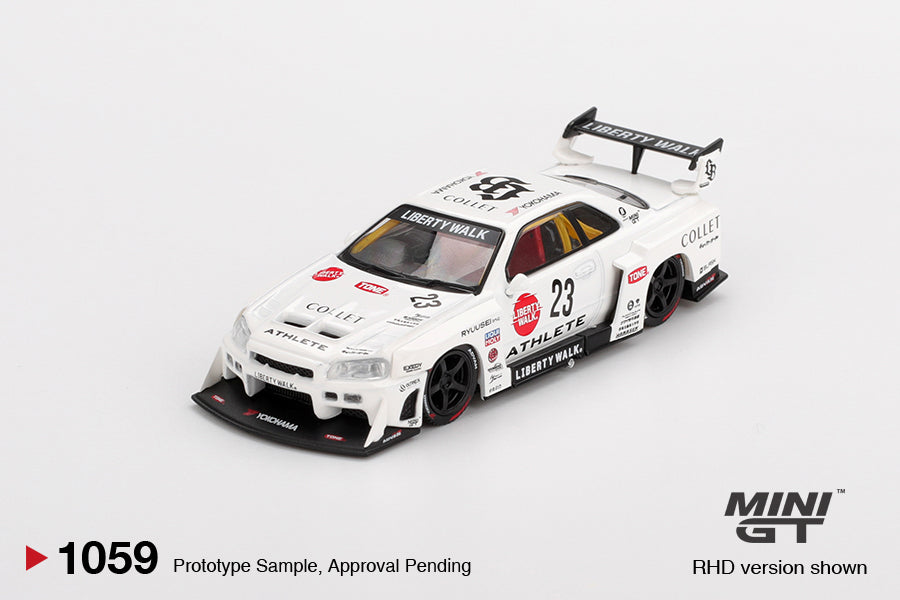 (Preorder) Mini GT 1:64 Nissan LB-ER34 Super Silhouette ATHLETE/COLLET – White MGT01059-BL