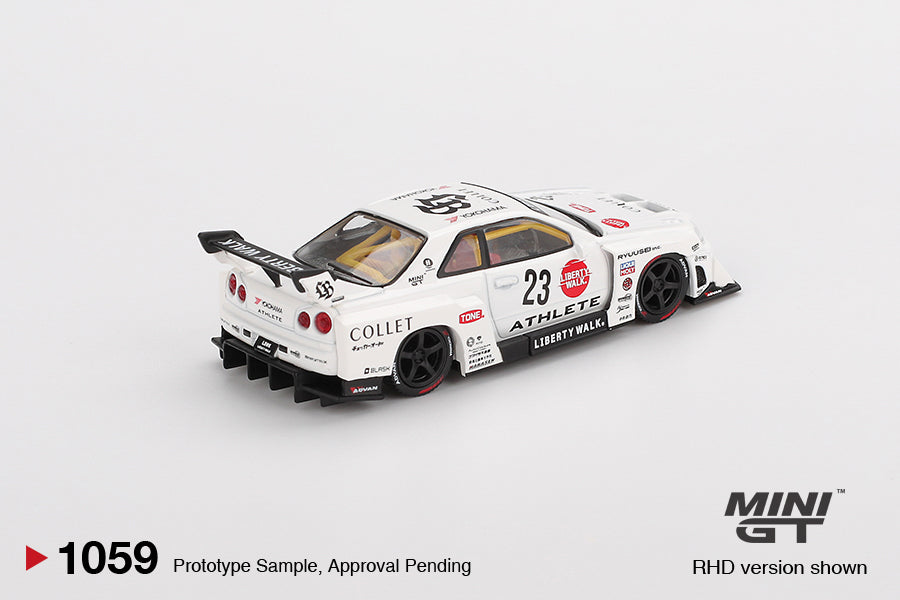 (Preorder) Mini GT 1:64 Nissan LB-ER34 Super Silhouette ATHLETE/COLLET – White MGT01059-BL