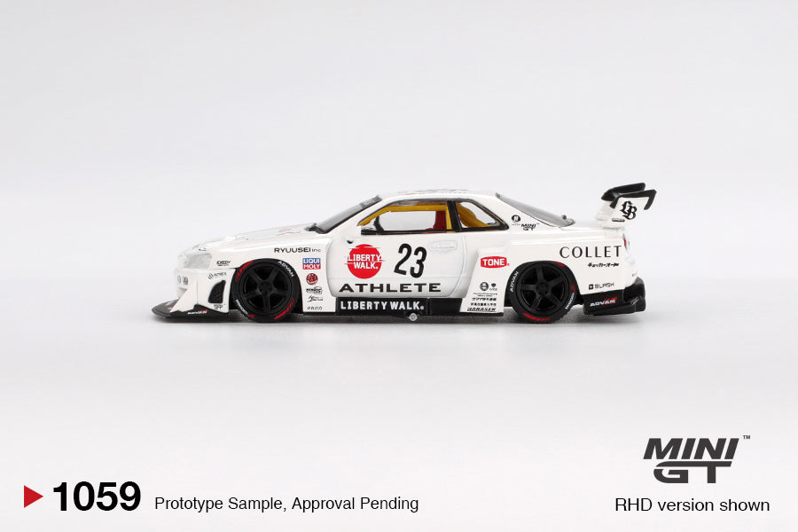 (Preorder) Mini GT 1:64 Nissan LB-ER34 Super Silhouette ATHLETE/COLLET – White MGT01059-BL