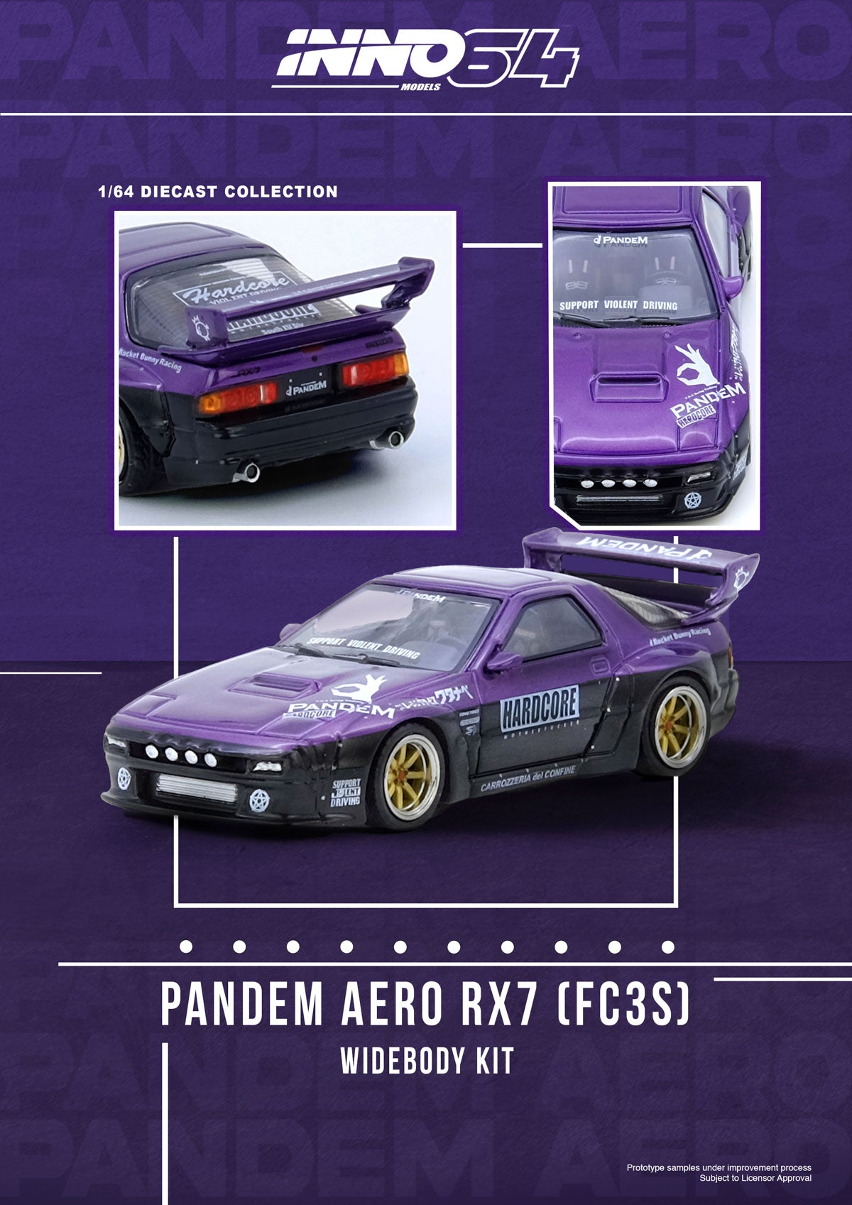 Inno64 1:64 MAZDA RX7 (FC3S) "PANDEM ROCKET BUNNY" Purple IN64-RX7FCP-PB