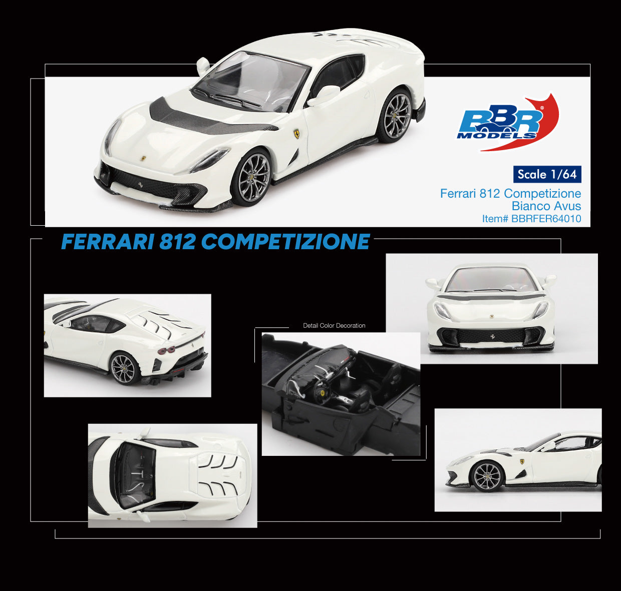 (Preorder) BBR Models 1:64 Ferrari 812 Competizione Bianco Avus BBRFER64010