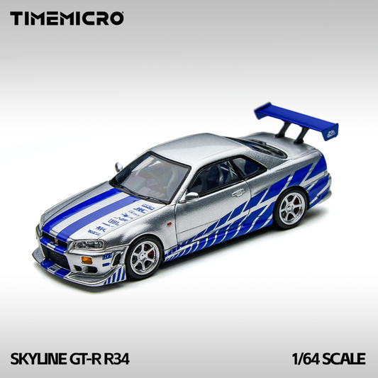 Time Micro 1:64 Skyline GT-R R34 Silver Blue - Fast & Farious TM800502