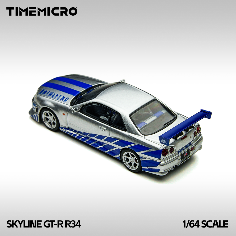 Time Micro 1:64 Skyline GT-R R34 Silver Blue - Fast & Farious TM800502