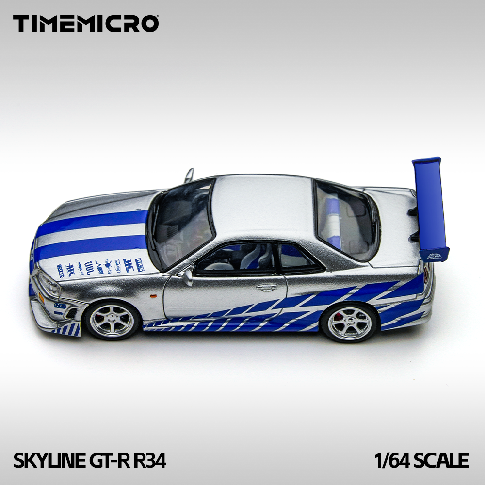 Time Micro 1:64 Skyline GT-R R34 Silver Blue - Fast & Farious TM800502