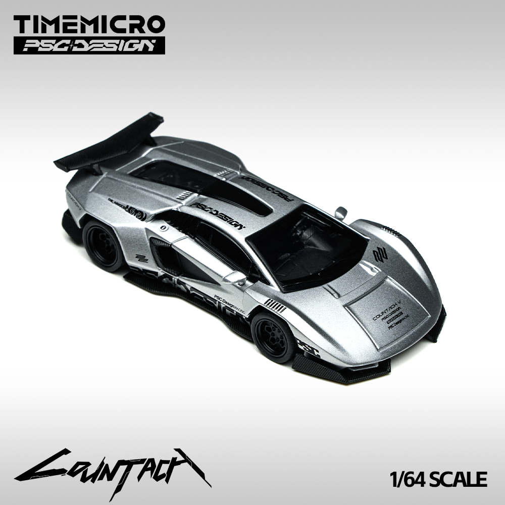 (Preorder) Time Micro x PSC DESIGN 1:64 Lamborghini Countach V Silver Bullet TM647704