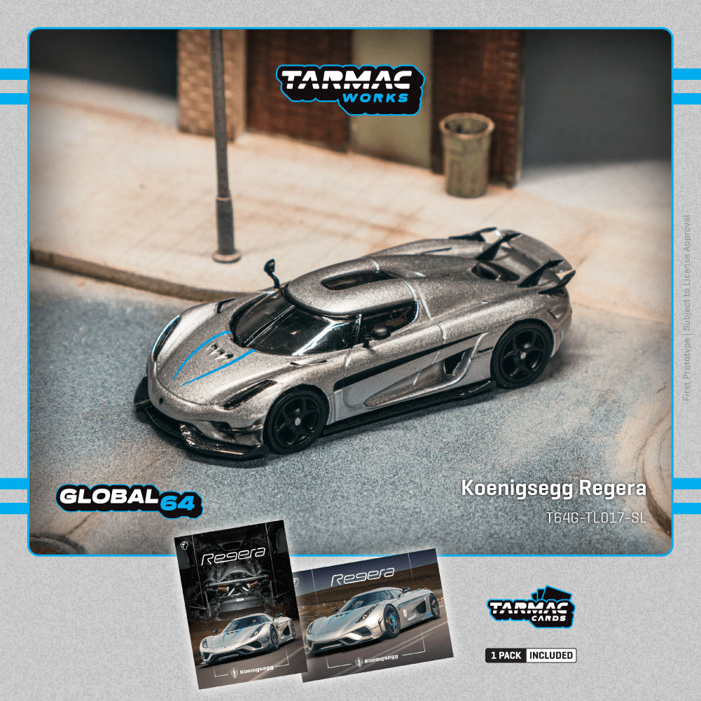 (Preorder) Tarmac Works 1:64 Koenigsegg Regera Silver Metallic/Blue Accents T64G-TL017-SL