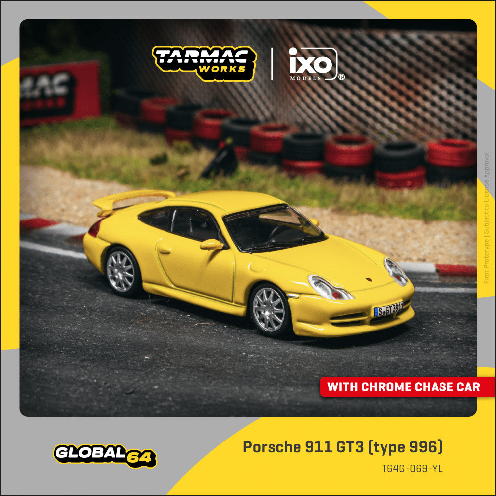 Preorder) Tarmac Works 1:64 Porsche 911 GT3 (type 996) Yellow T64G