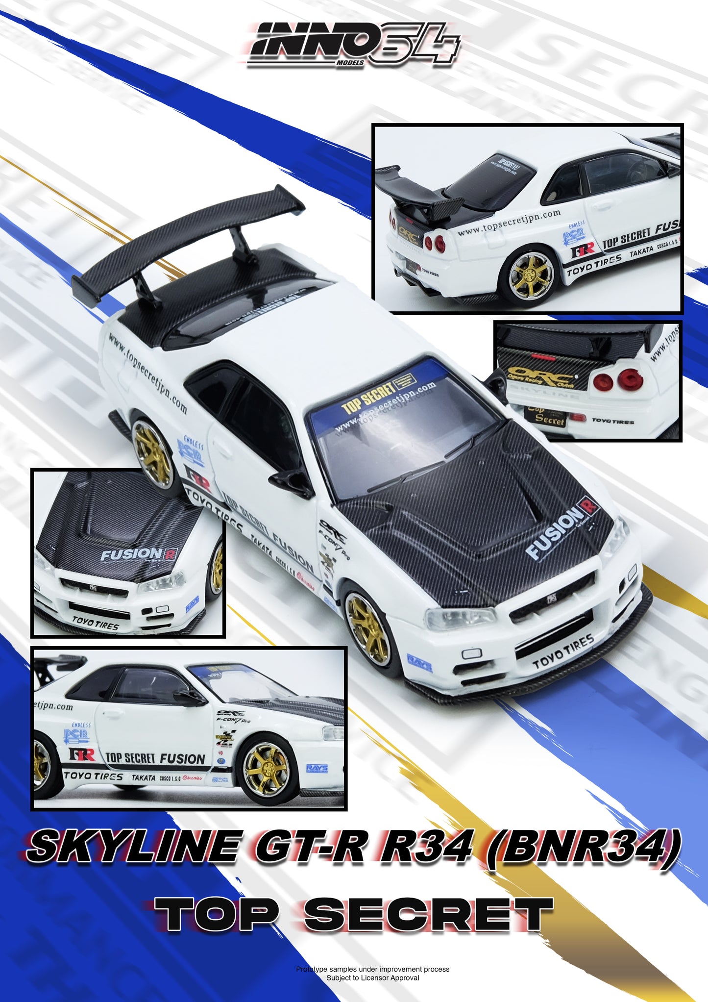 (Preorder) Inno64 1:64 TOP SECRET R34 GT-R White IN64-R34TS-WHI