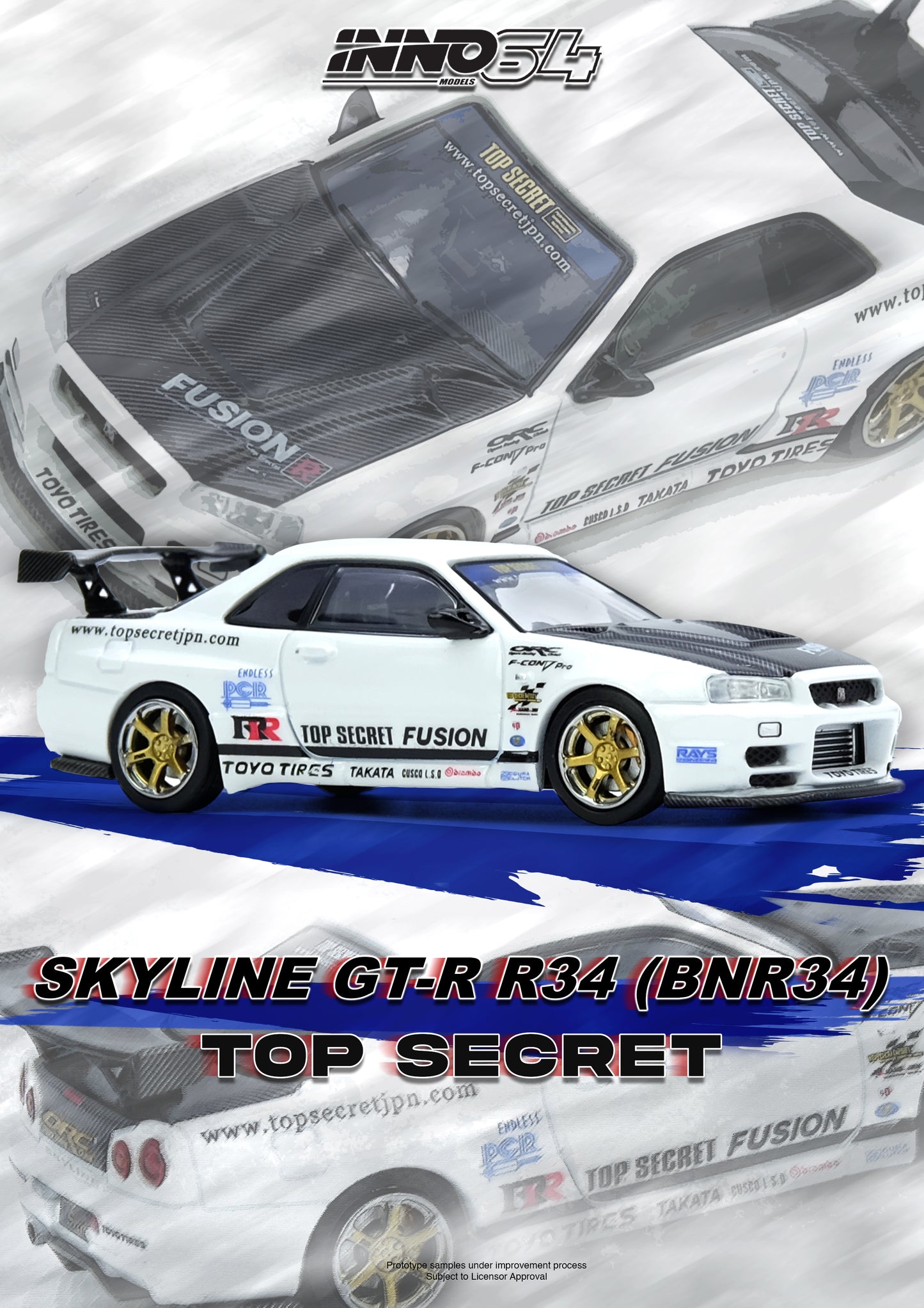 (Preorder) Inno64 1:64 TOP SECRET R34 GT-R White IN64-R34TS-WHI