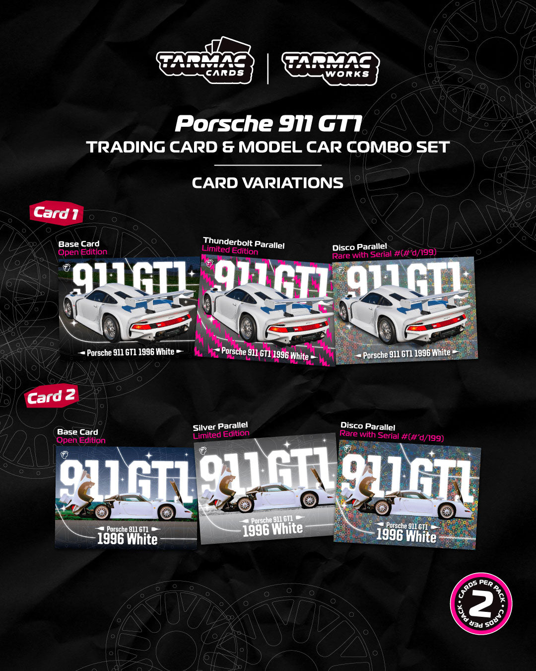 (Preorder) Tarmac Works 1:64 Porsche 911 GT1 White Model Car + Trading Cards Combo Set T64P-004-WH