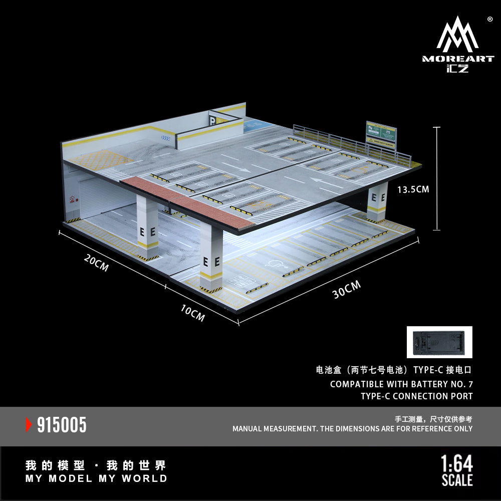 Model of a building with dimensions and compatibility details on a black background