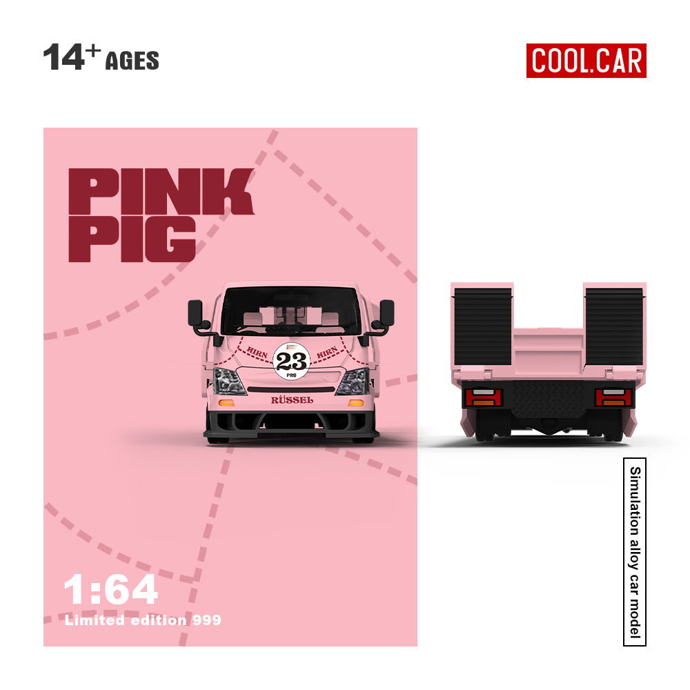 Model car packaging for a pink and black toy truck on a pink background with 'Cool Car' branding.