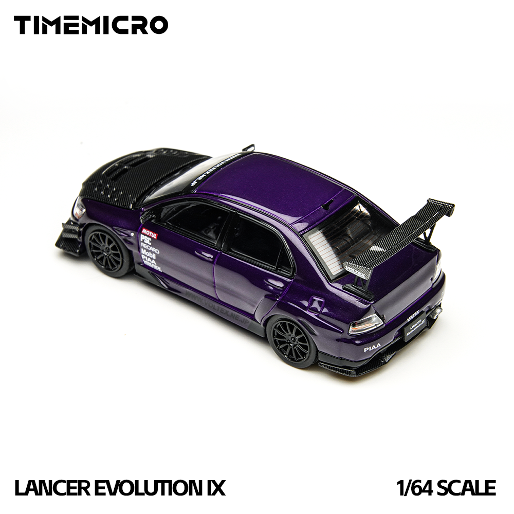 Model car of a Lancer Evolution IX by Timemicro on a white background