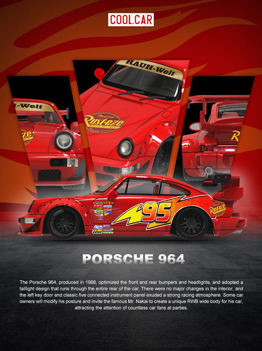 (Preorder) Cool Car 1:64 Porsche 964 Lightning McQueen Livery CC640883