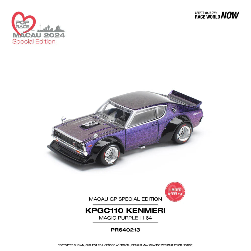 Pop Race 1:64 1:64 Pop Race Nissan Skyline KPGC110 KENMERI Magic Purple Macau GP 2024 PR640213