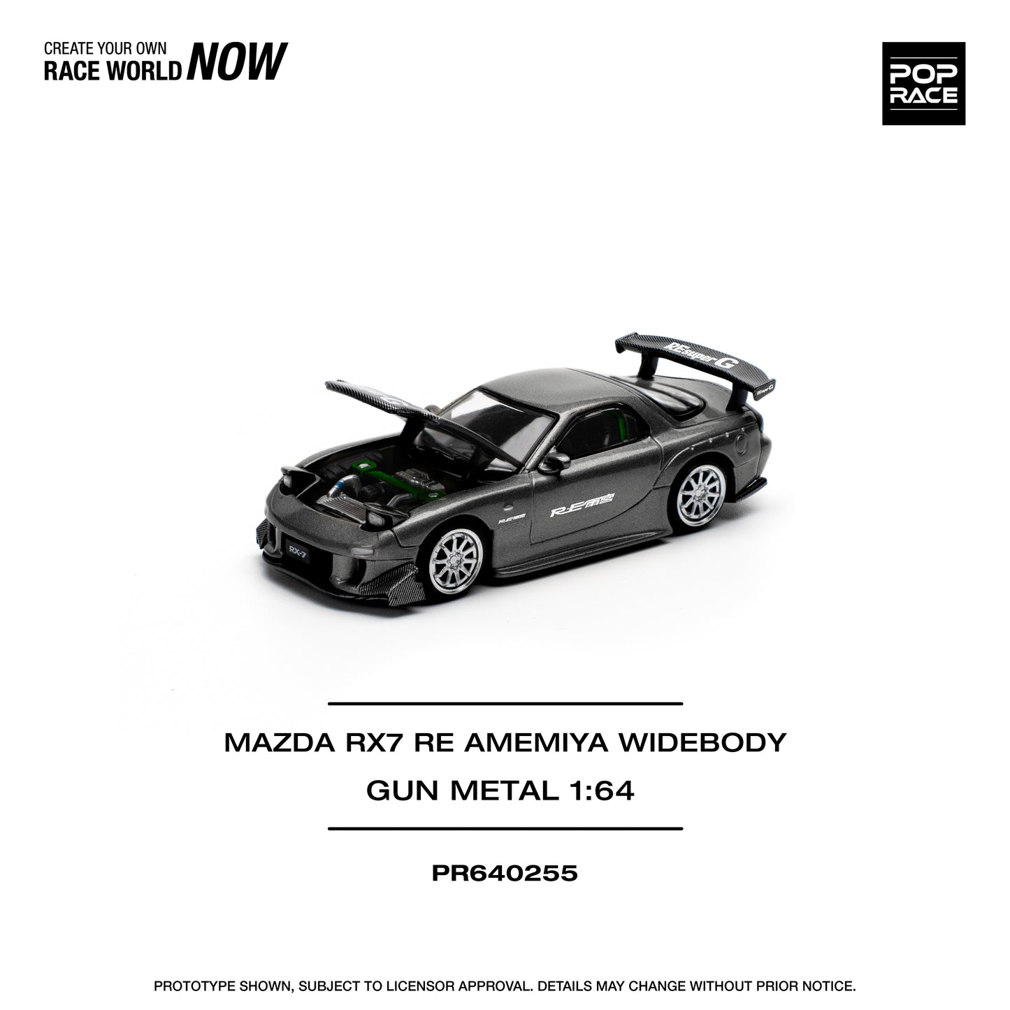 Pop Race 1:64 Mazda Rx7 Re-Amemiya Gun Metal PR640255