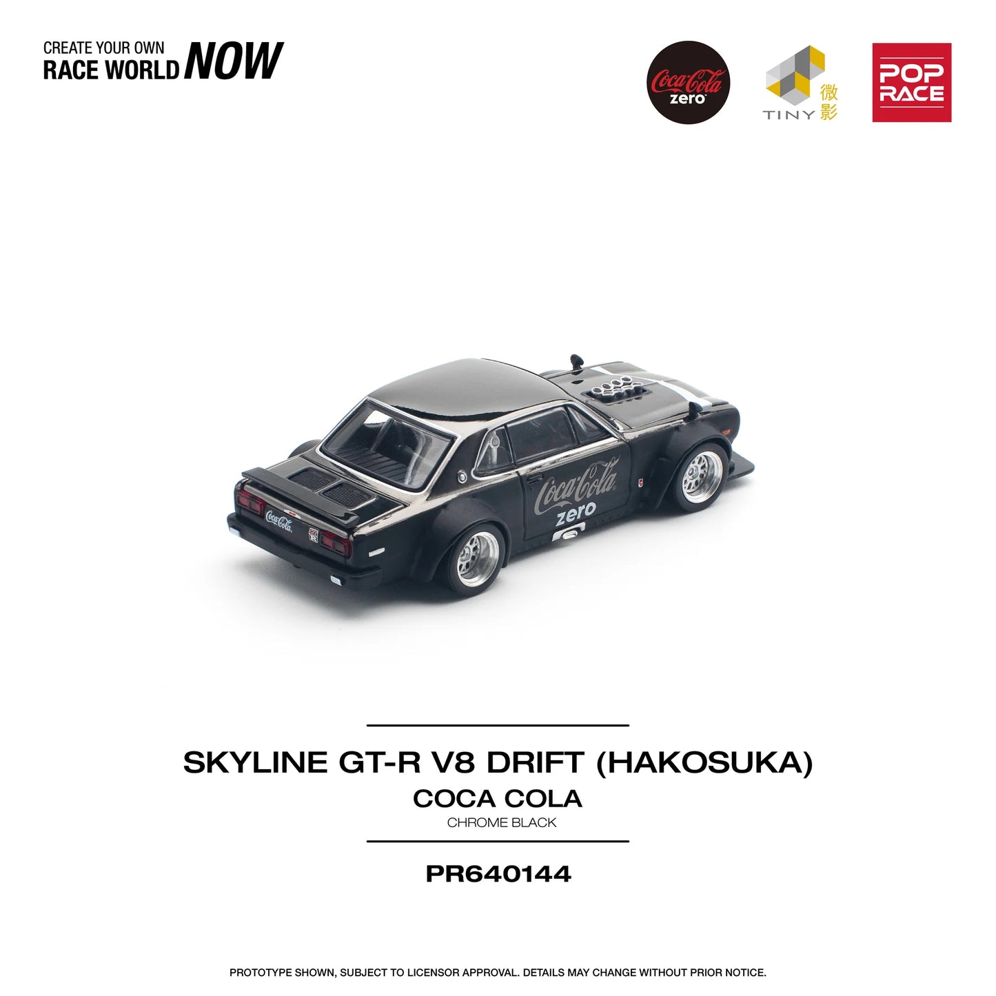 Pop Race 1:64 Nissan Skyline GT-R V8 Drift (Hakosuka) Coca Cola Zero Chrome Black PR640144