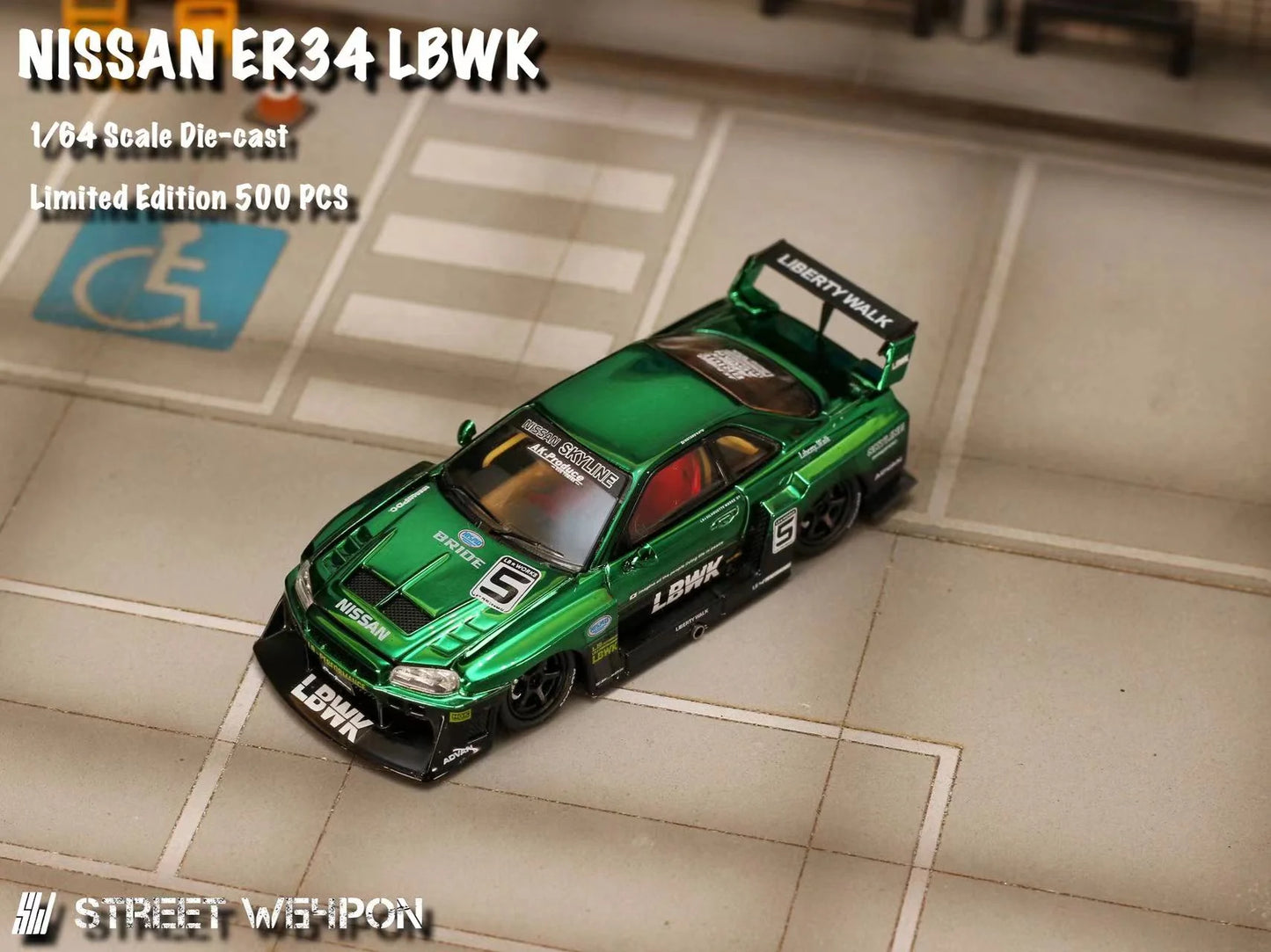 Street Weapon 1:64 Nissan LBWK ER34 Special Edition - Chrome Green