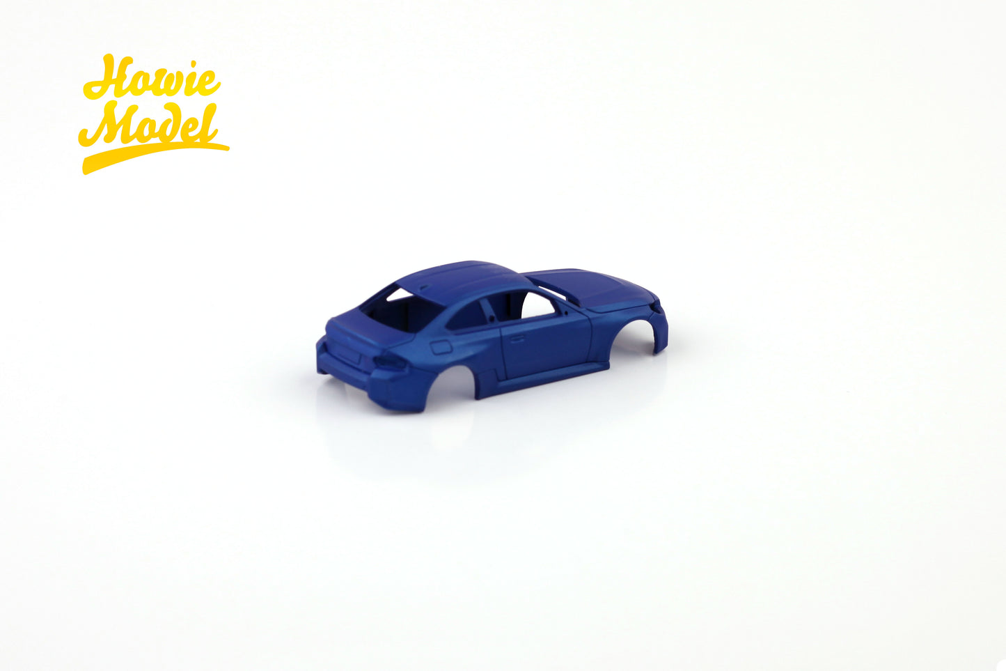 Blue model car body on a white background with 'Howie Model' branding.