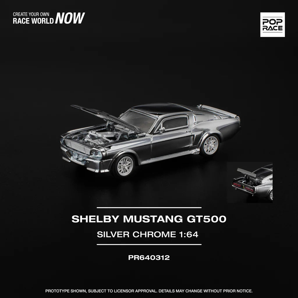 Pop Race 1:64 SHELBY MUSTANG GT500 - SILVER CHROME PR640312 (Preorder)