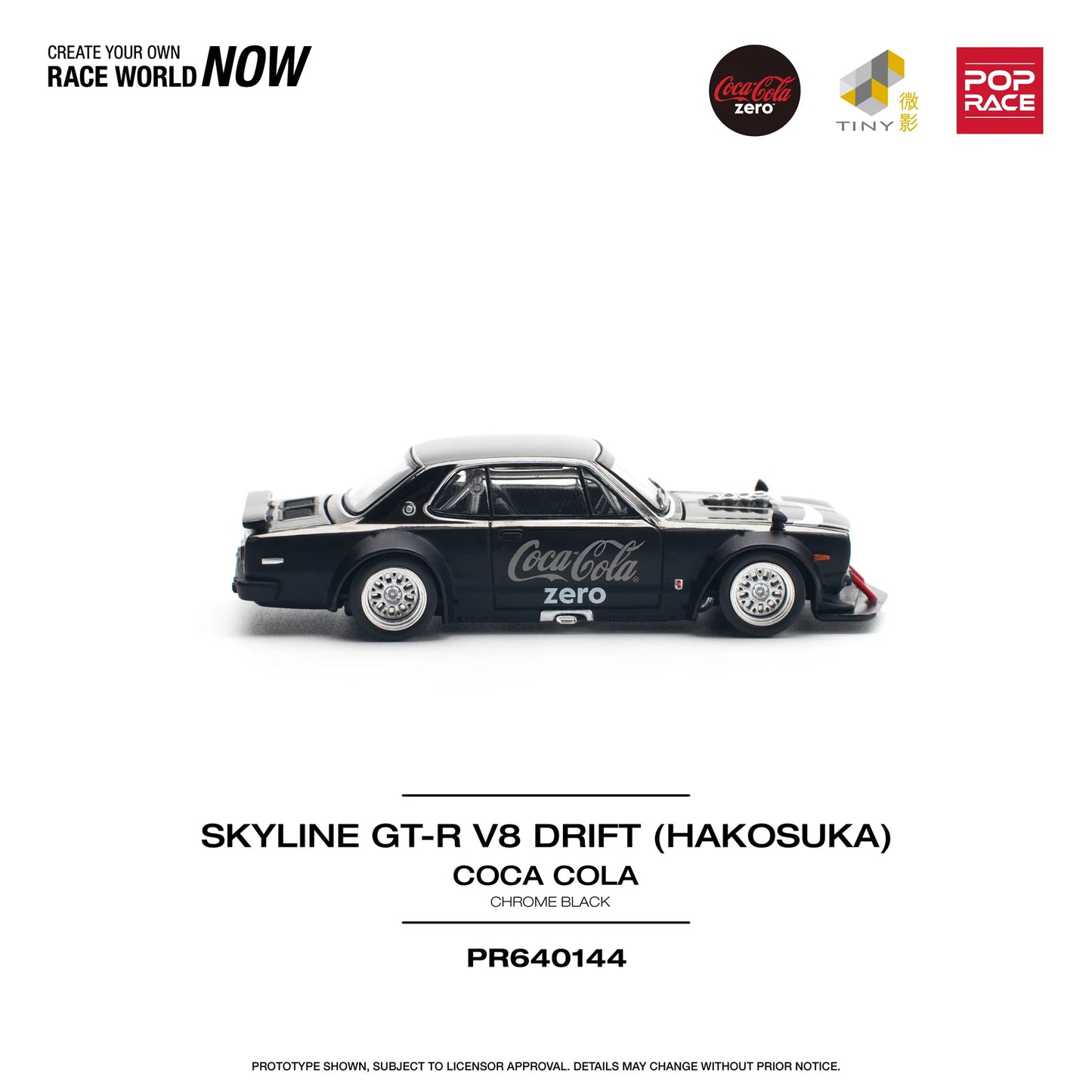 Pop Race 1:64 Nissan Skyline GT-R V8 Drift (Hakosuka) Coca Cola Zero Chrome Black PR640144