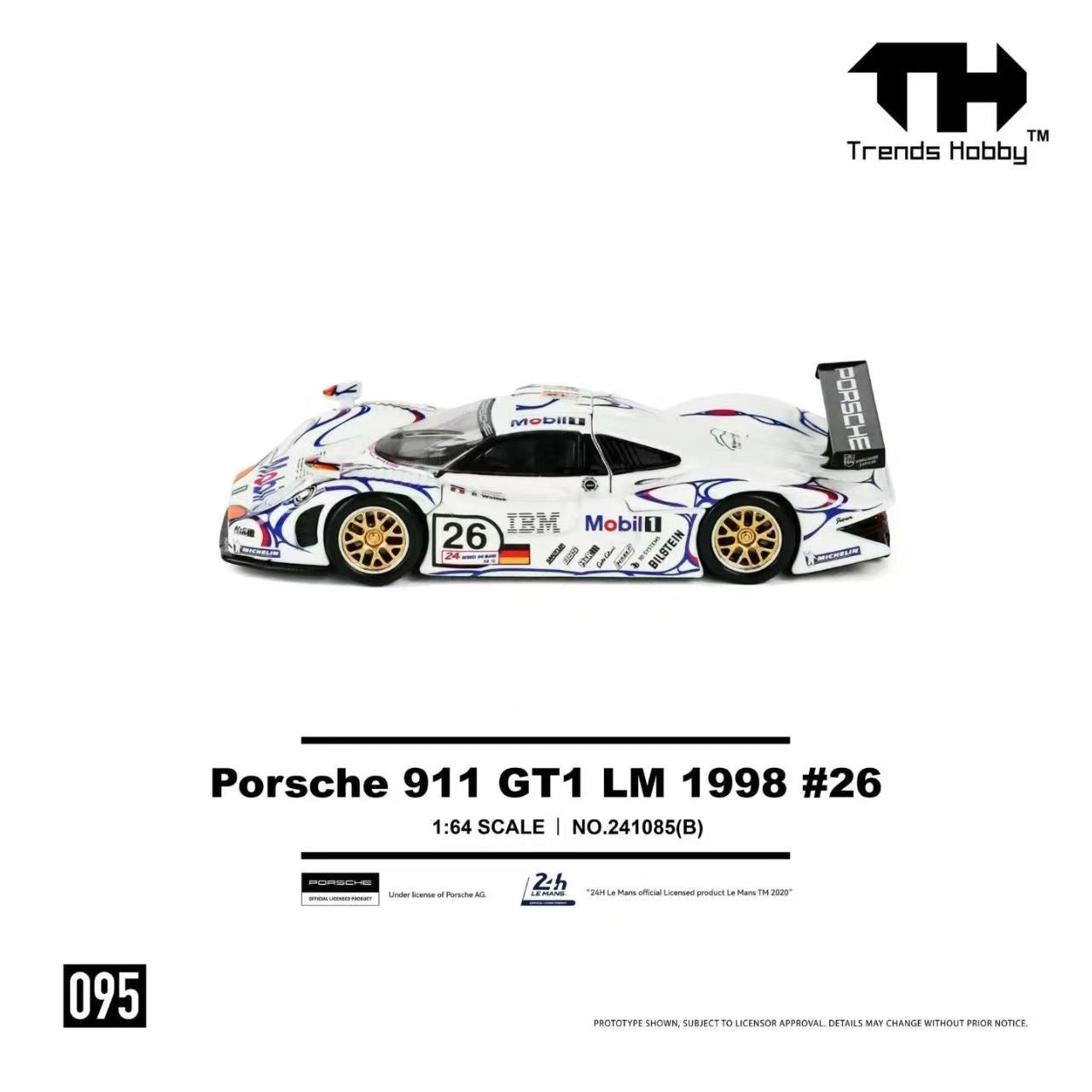 (Preorder) Trends Hobby 1:64 Porsche 911 GT1 LM 1998 #26 - White 241085(B)