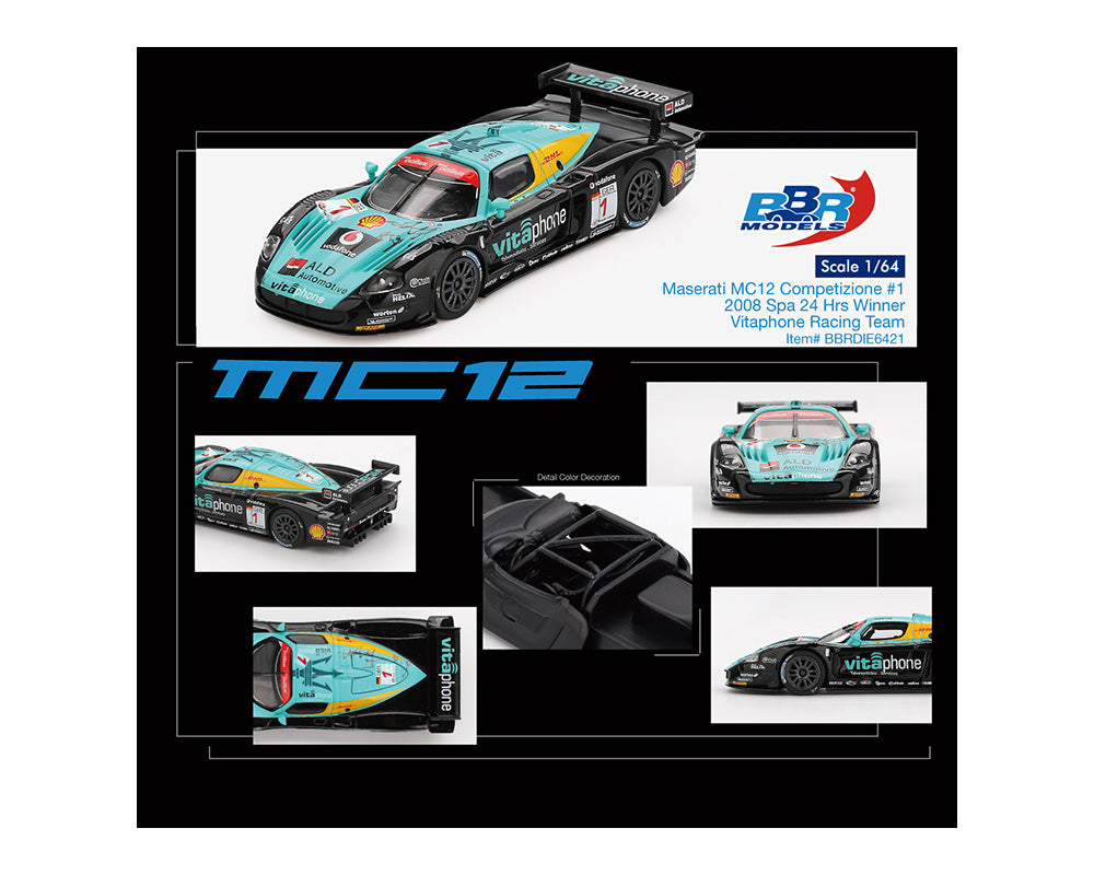 (Preorder) BBR Models 1:64 Maserati MC12 Competizione #1 Vitaphone Racing Team 2008 Spa 24 Hrs. Winner – Limited Edition BBRDIE6421