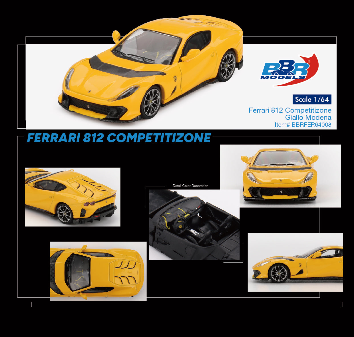 BBR 1/64 Ferrari 812 Competizone Giallo Modena BBRFER64008 Diecast Car model