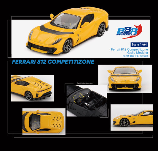 BBR 1/64 Ferrari 812 Competizone Giallo Modena BBRFER64008 Diecast Car model
