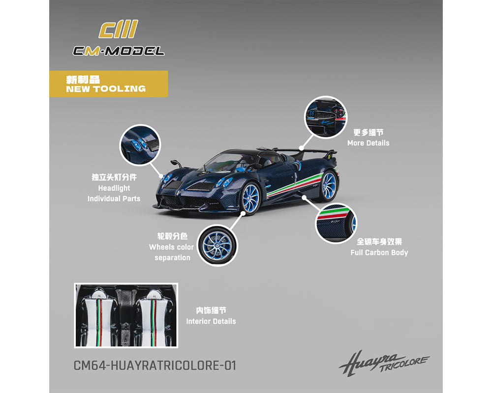 CM Model 1:64 Pagani Huayra – Tricolor Carbon Blue – Limited Edition CM64-HUAYRA-TRIC01