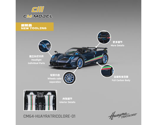 CM Model 1:64 Pagani Huayra – Tricolor Carbon Blue – Limited Edition CM64-HUAYRA-TRIC01