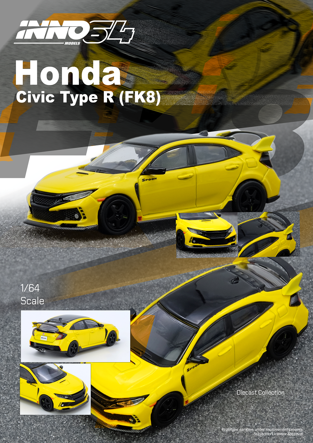 Inno64 1:64 HONDA CIVIC TYPE-R (FK8) Yellow IN64-FK8-YL – CarBro MC