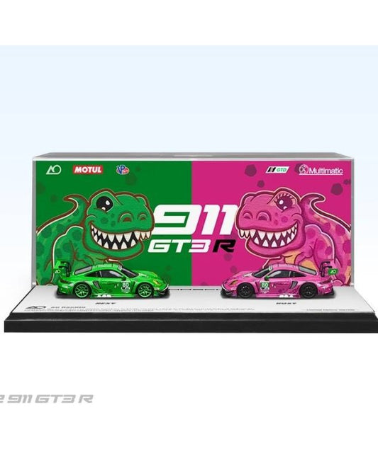 Time Micro 1:64 Porsche 911 (992) GT3 Tyrannosaurus Green & Pink Twin Car Package