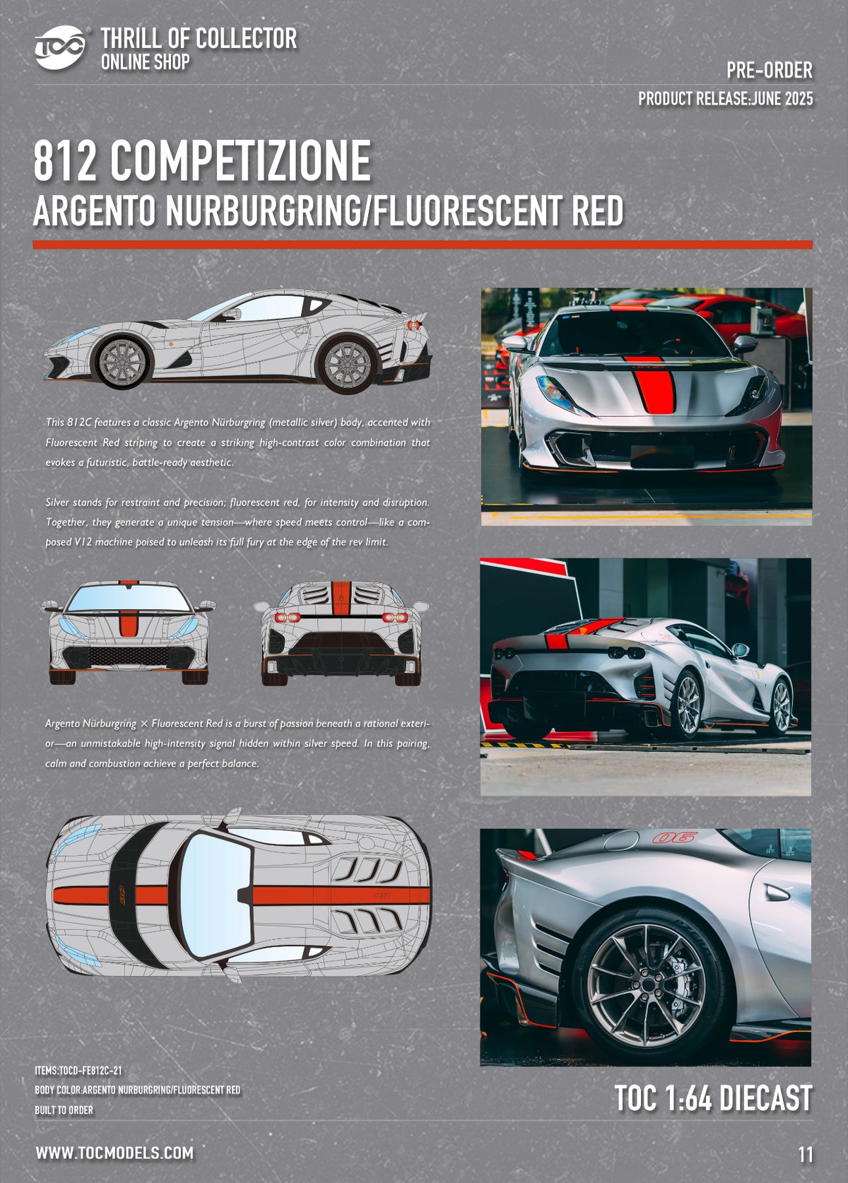Promotional image of a car model with multiple views and details on a gray background.