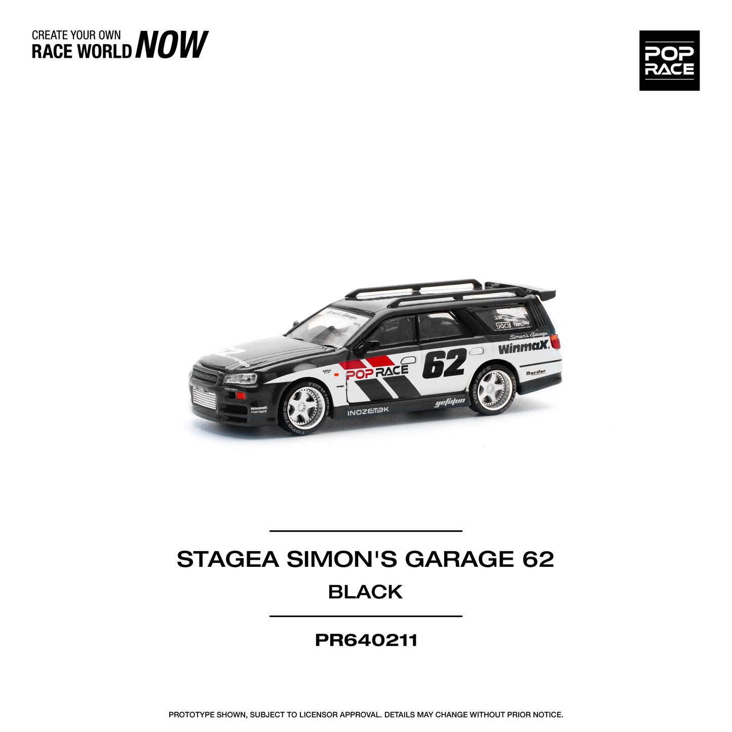 Pop Race 1:64 Nissan Stagea Simon's Garage #62 - Black (Preorder)