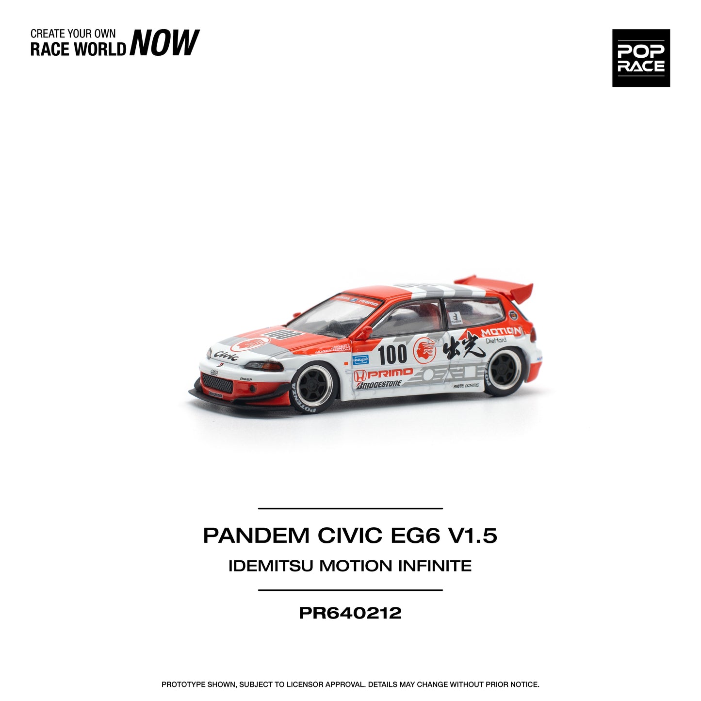 Pop Race 1:64 Pandem Civic EG6 V1.5 Idemitsu Motion Infinite PR640212
