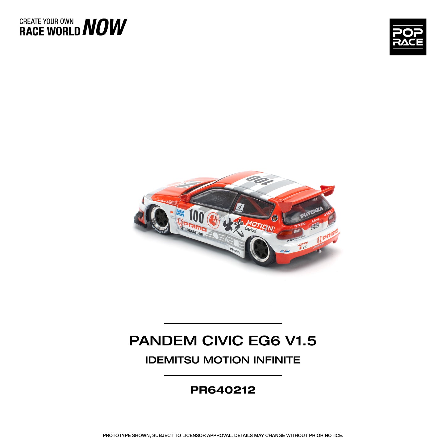 Pop Race 1:64 Pandem Civic EG6 V1.5 Idemitsu Motion Infinite PR640212