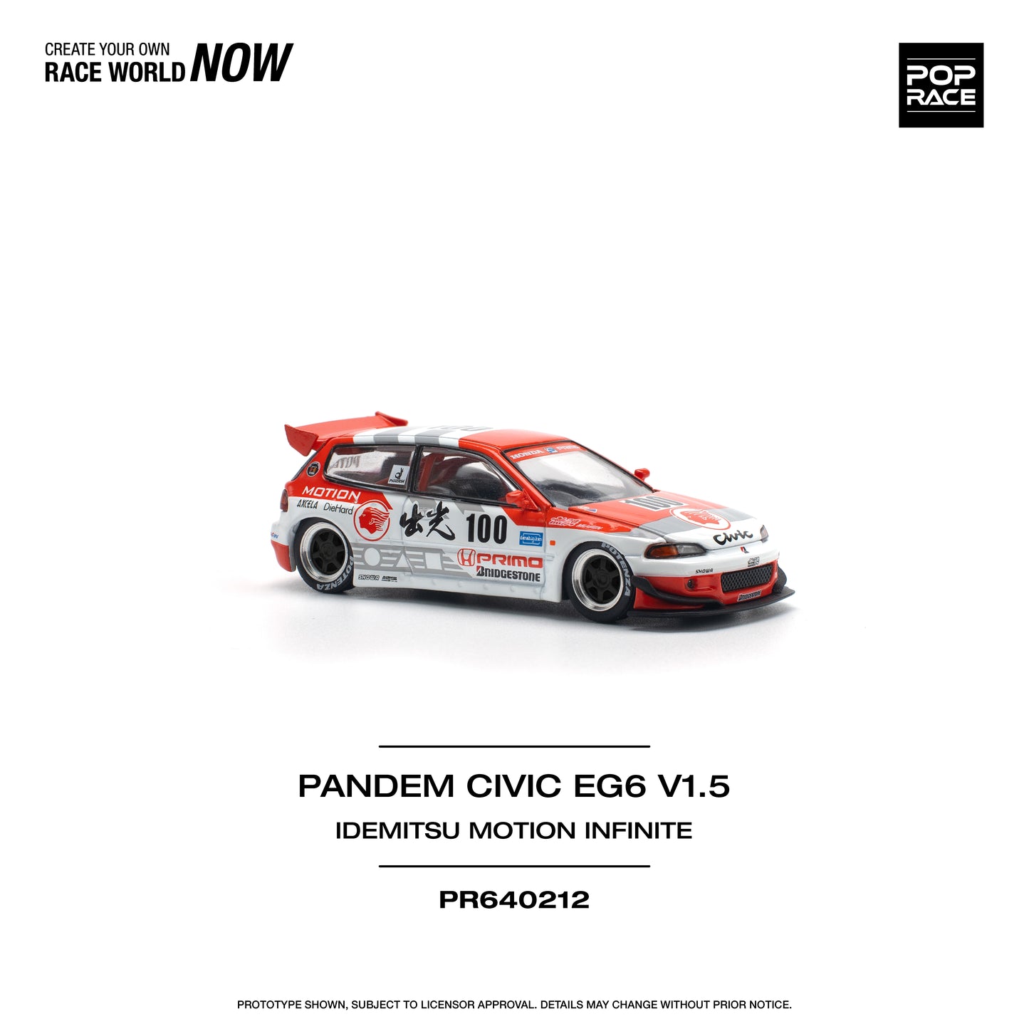 Pop Race 1:64 Pandem Civic EG6 V1.5 Idemitsu Motion Infinite PR640212