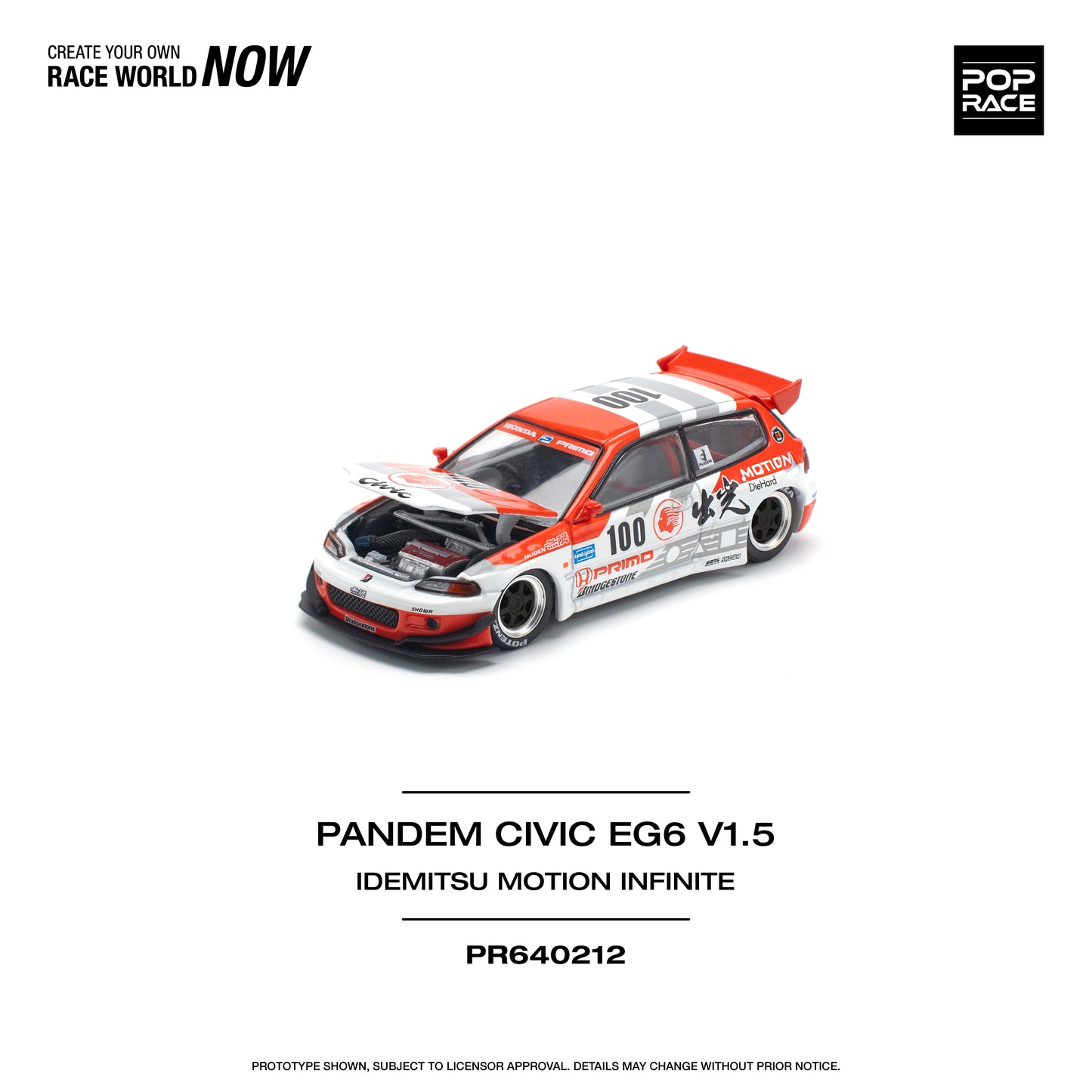 Pop Race 1:64 Pandem Civic EG6 V1.5 Idemitsu Motion Infinite PR640212